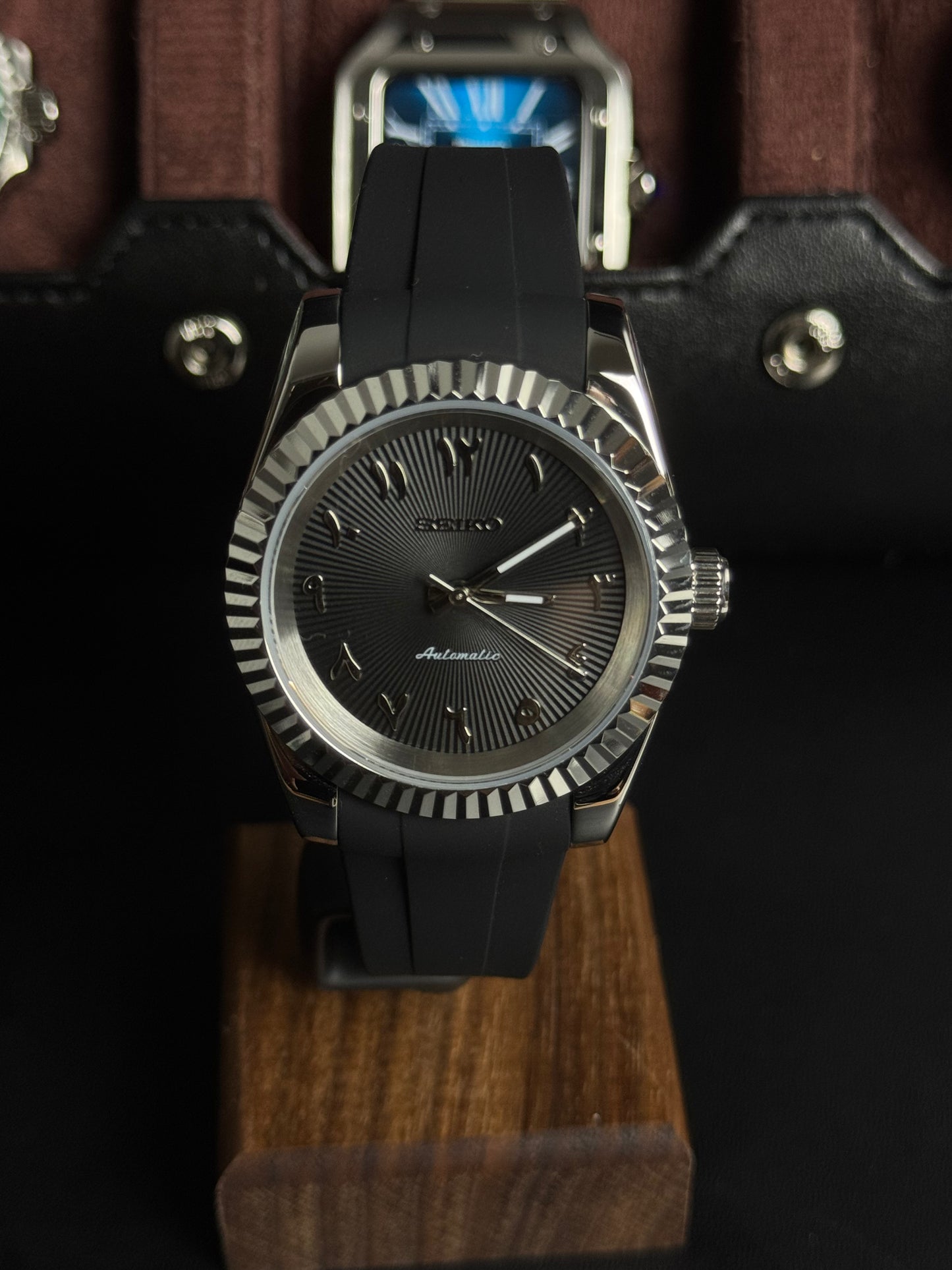 Seiko DateJust-Black Arabic (Silicone Band)