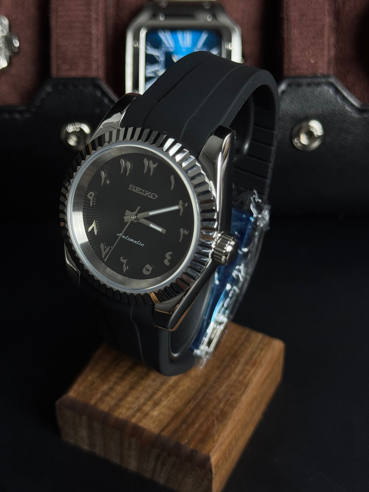 Seiko DateJust-Black Arabic (Silicone Band)