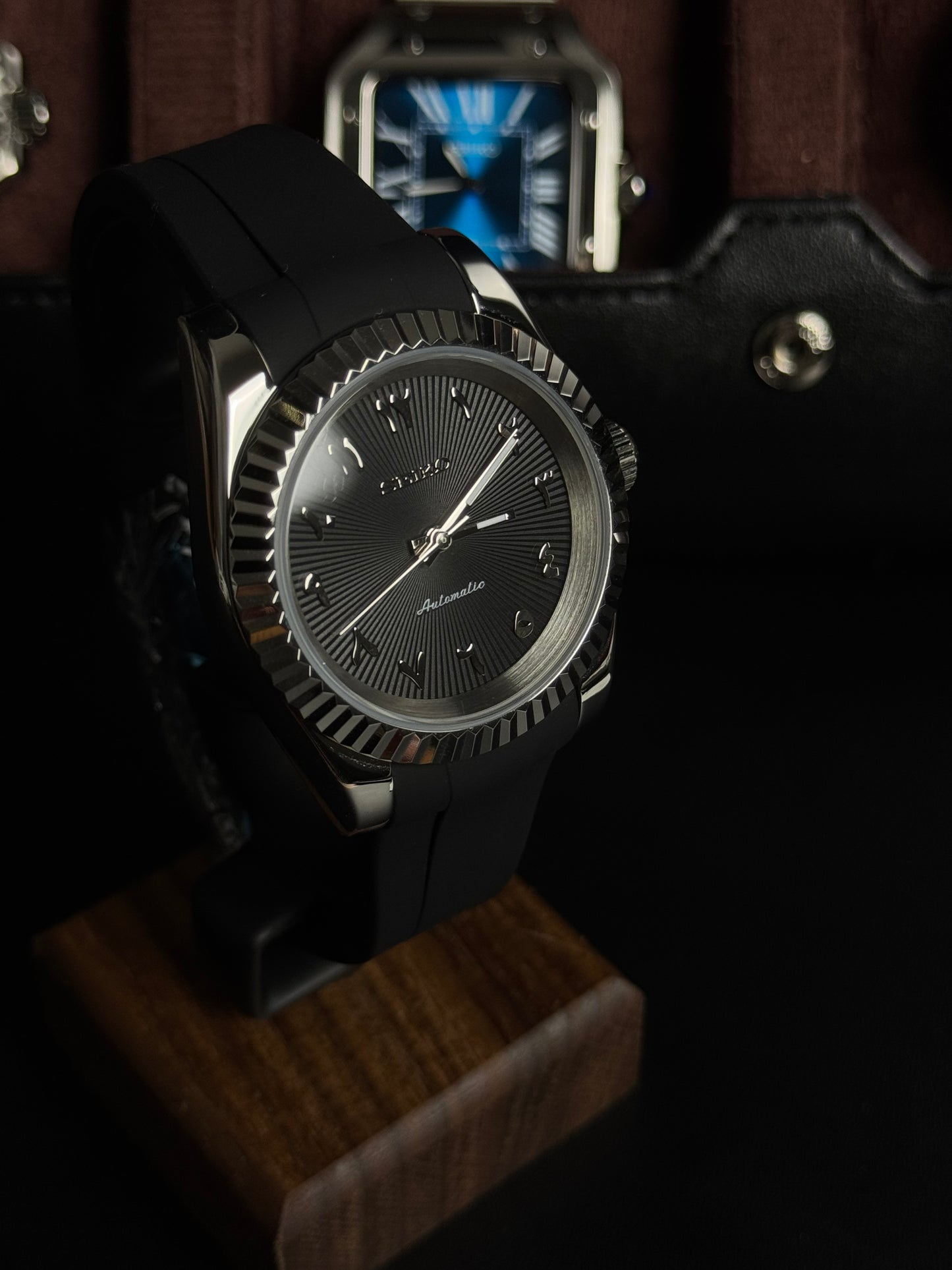 Seiko DateJust-Black Arabic (Silicone Band)