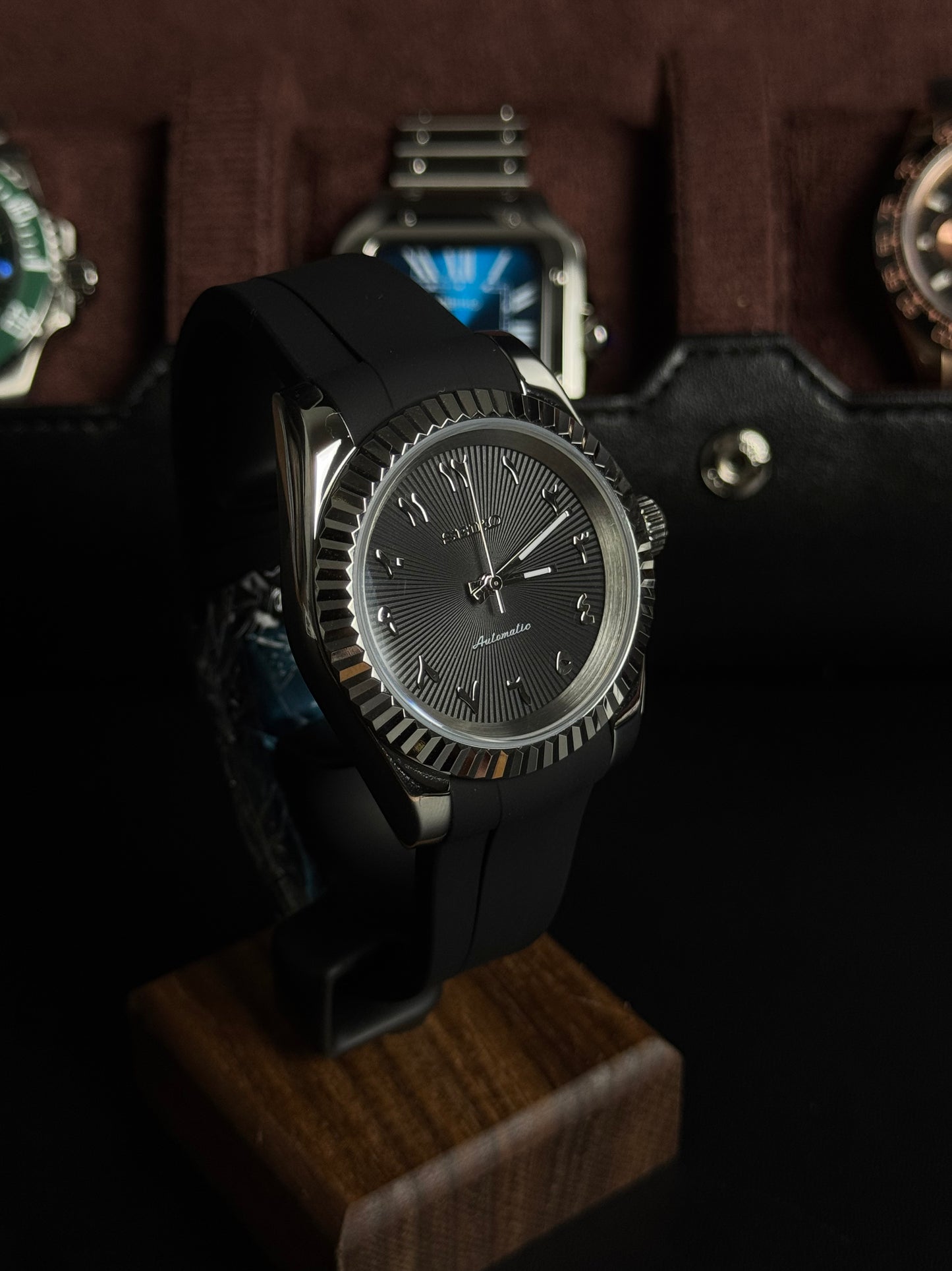 Seiko DateJust-Black Arabic (Silicone Band)