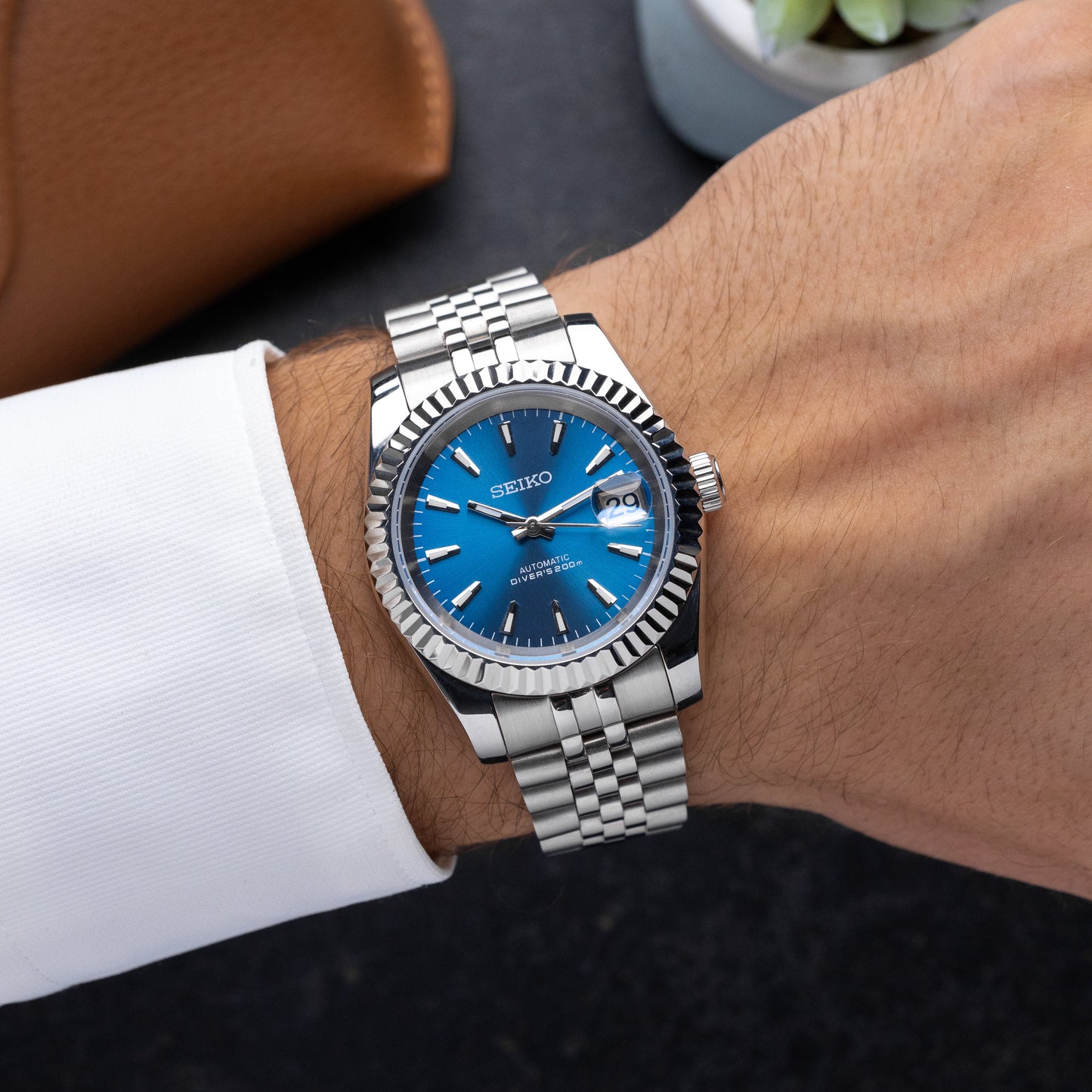 Mod Datejust Watch with Blue Dial