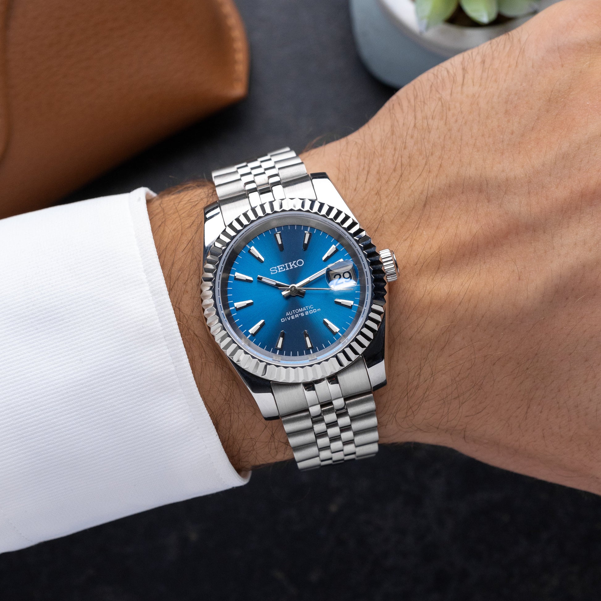 Mod Datejust Watch with Blue Dial