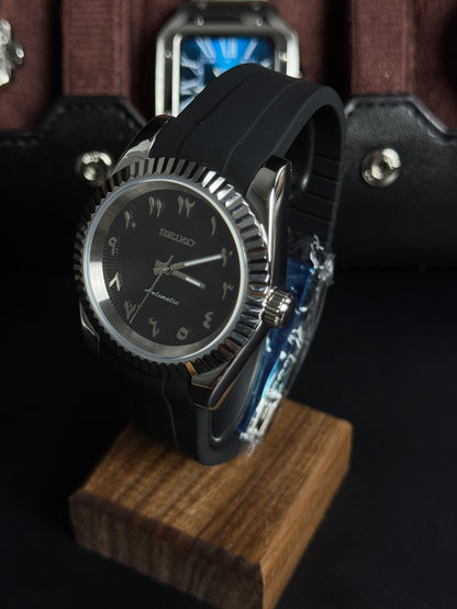 Seiko DateJust-Black Arabic (Silicone Band)