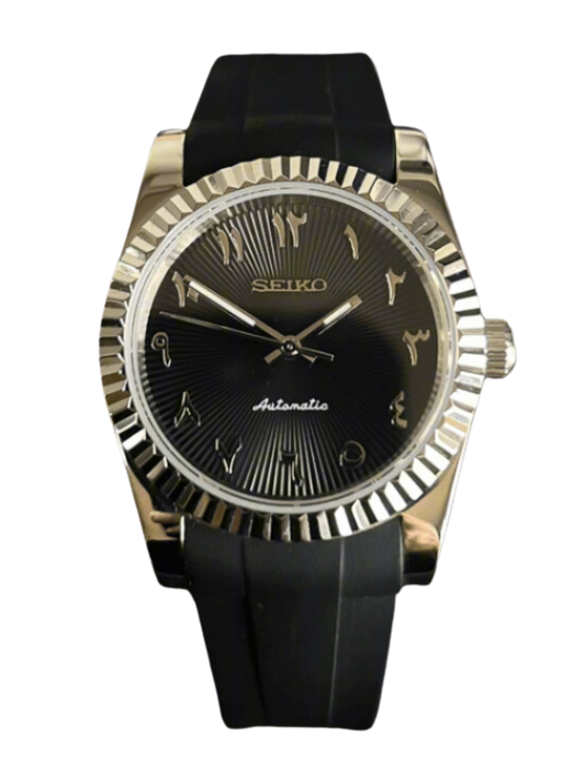 Seiko DateJust-Black Arabic (Silicone Band)